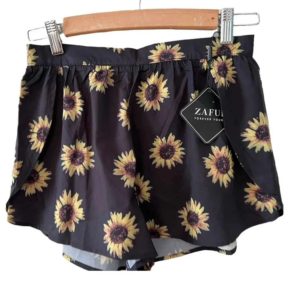 ZAFUL Silky Sunflower Print Shorts M